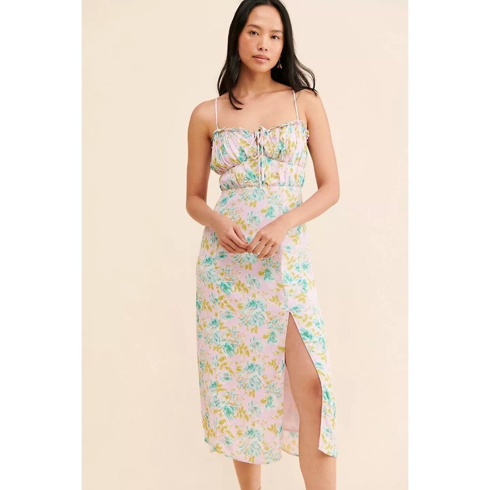 Garden Wedding Floral Midi Dress S ASTR Open Back Spring Guest